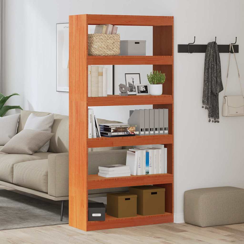Book Cabinet Wax Brown 80 x 30 x 167.5 cm Solid Pine Wood
