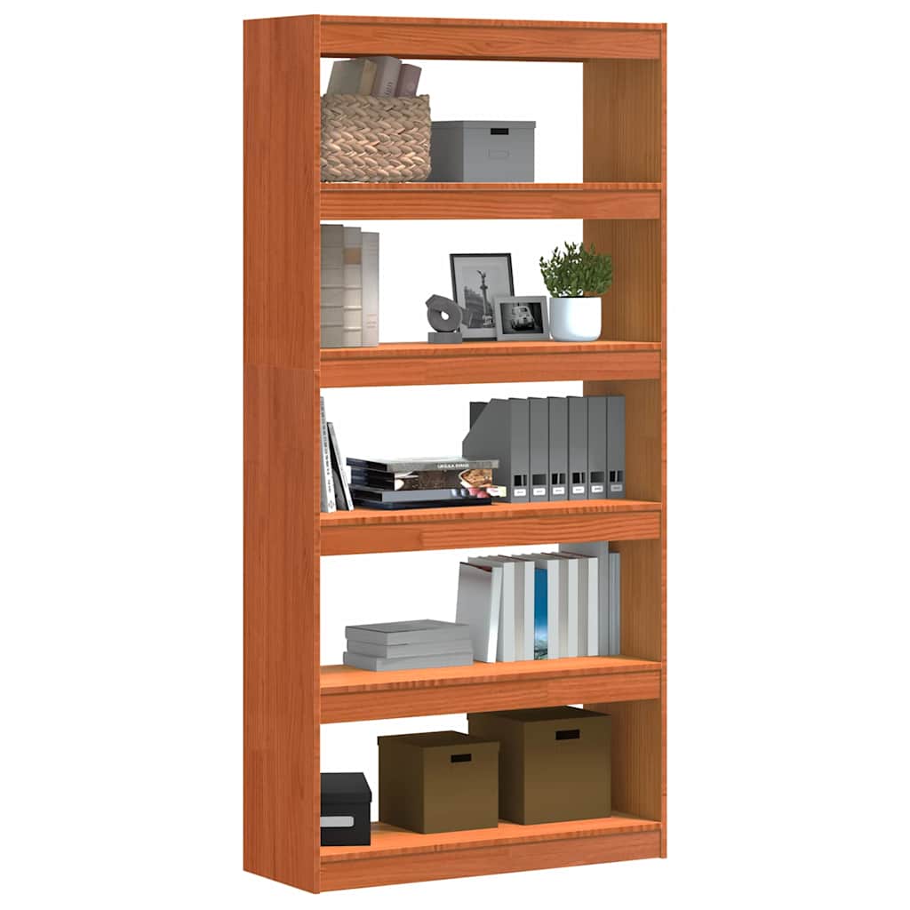 Book Cabinet Wax Brown 80 x 30 x 167.5 cm Solid Pine Wood