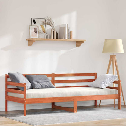 Day Bed with Headboard Wax Brown Solid Pine Wood