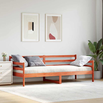 Day Bed with Headboard Wax Brown Solid Pine Wood