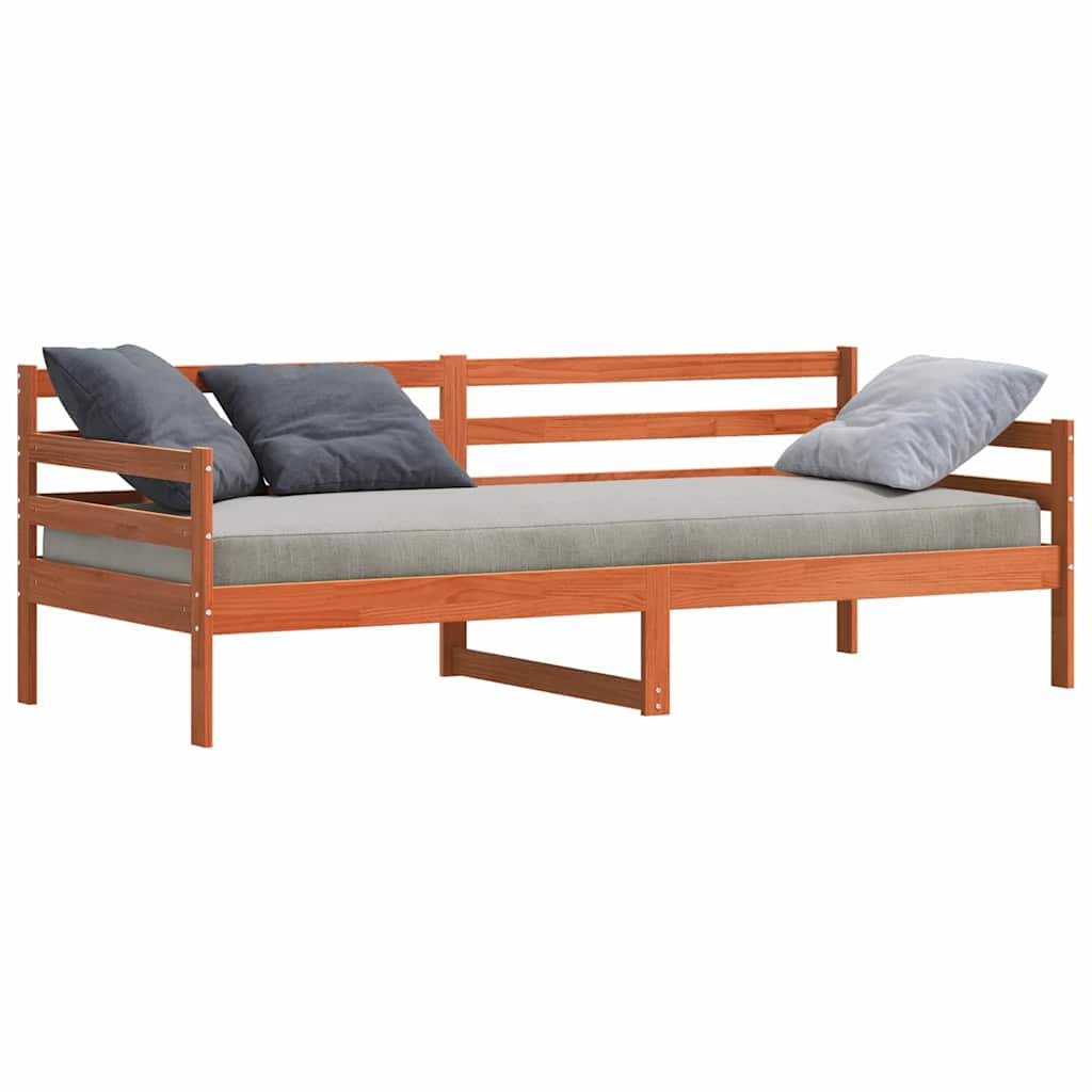 Day Bed with Headboard Wax Brown Solid Pine Wood
