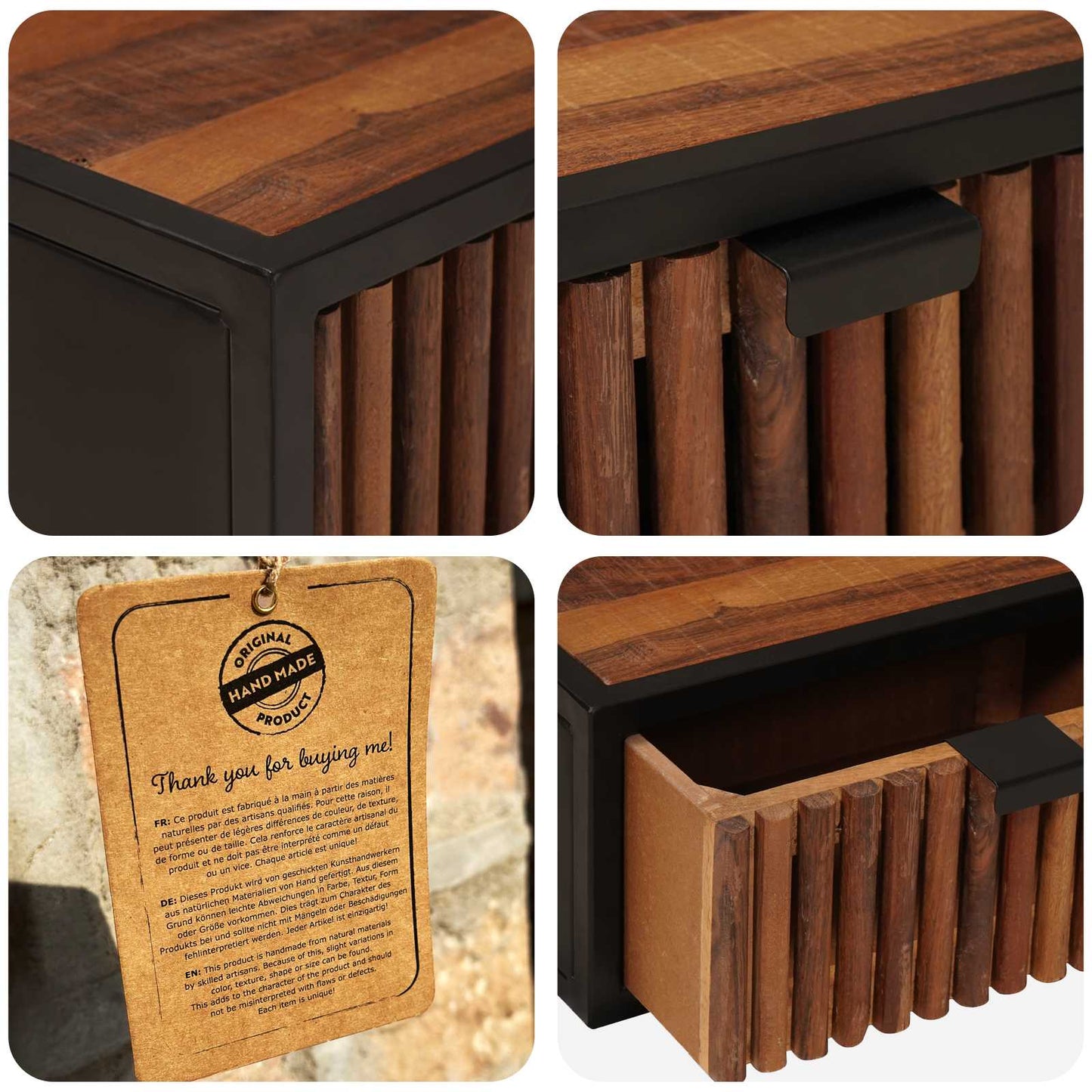 Handmade Bedside Cabinet Natural 40 x 30 x 20 cm