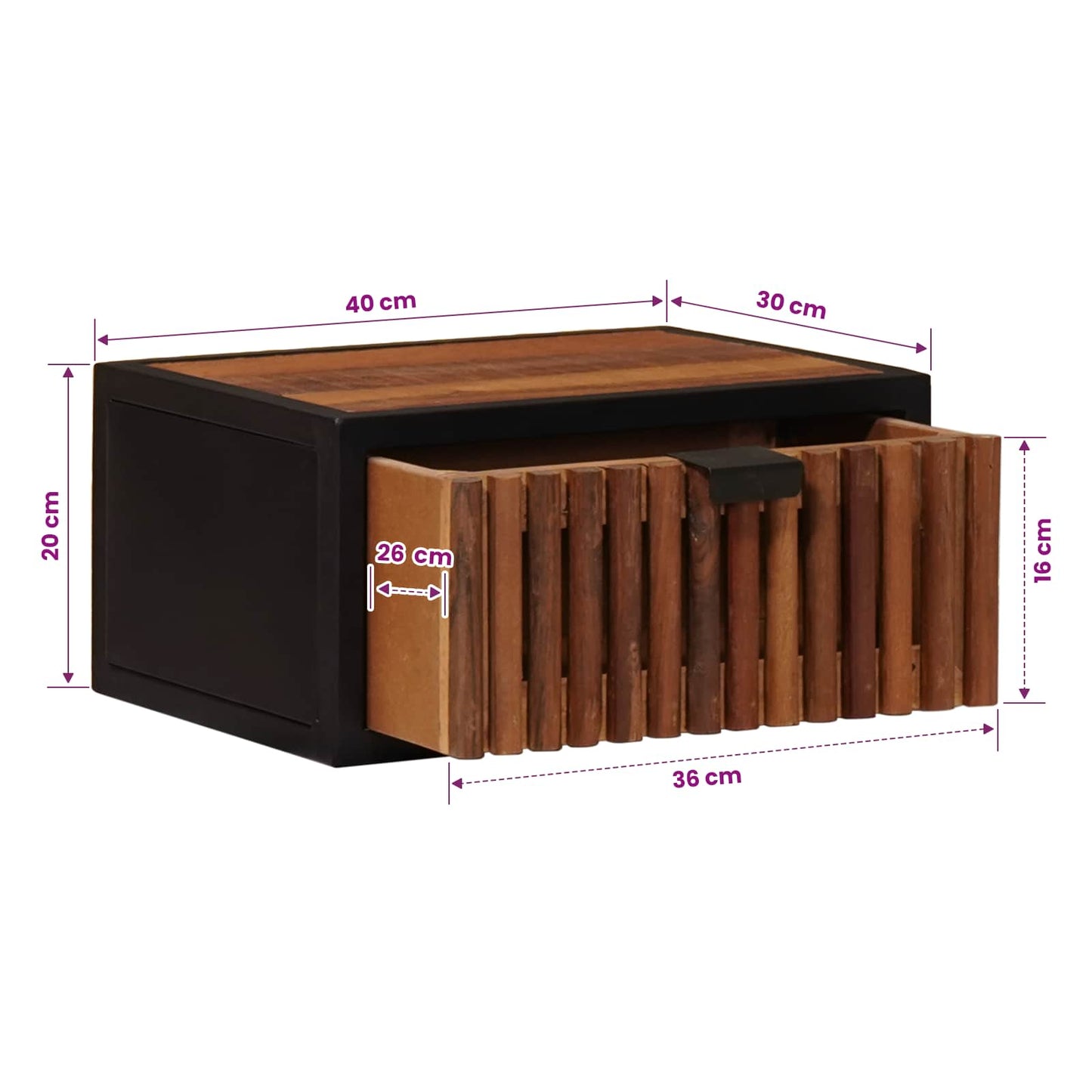 Handmade Bedside Cabinet Natural 40 x 30 x 20 cm