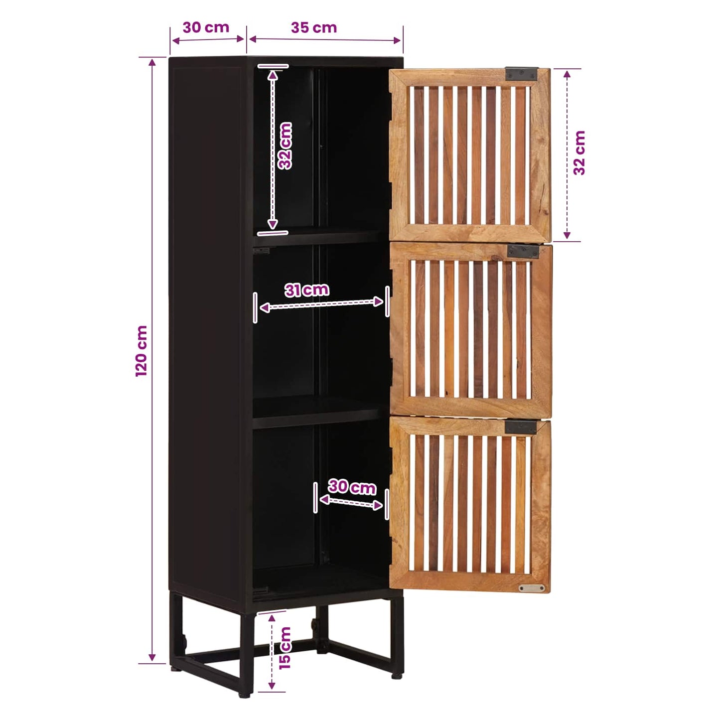 Highboard 35 x 30 x 120 cm Solid Mango Wood and Engineered Wood