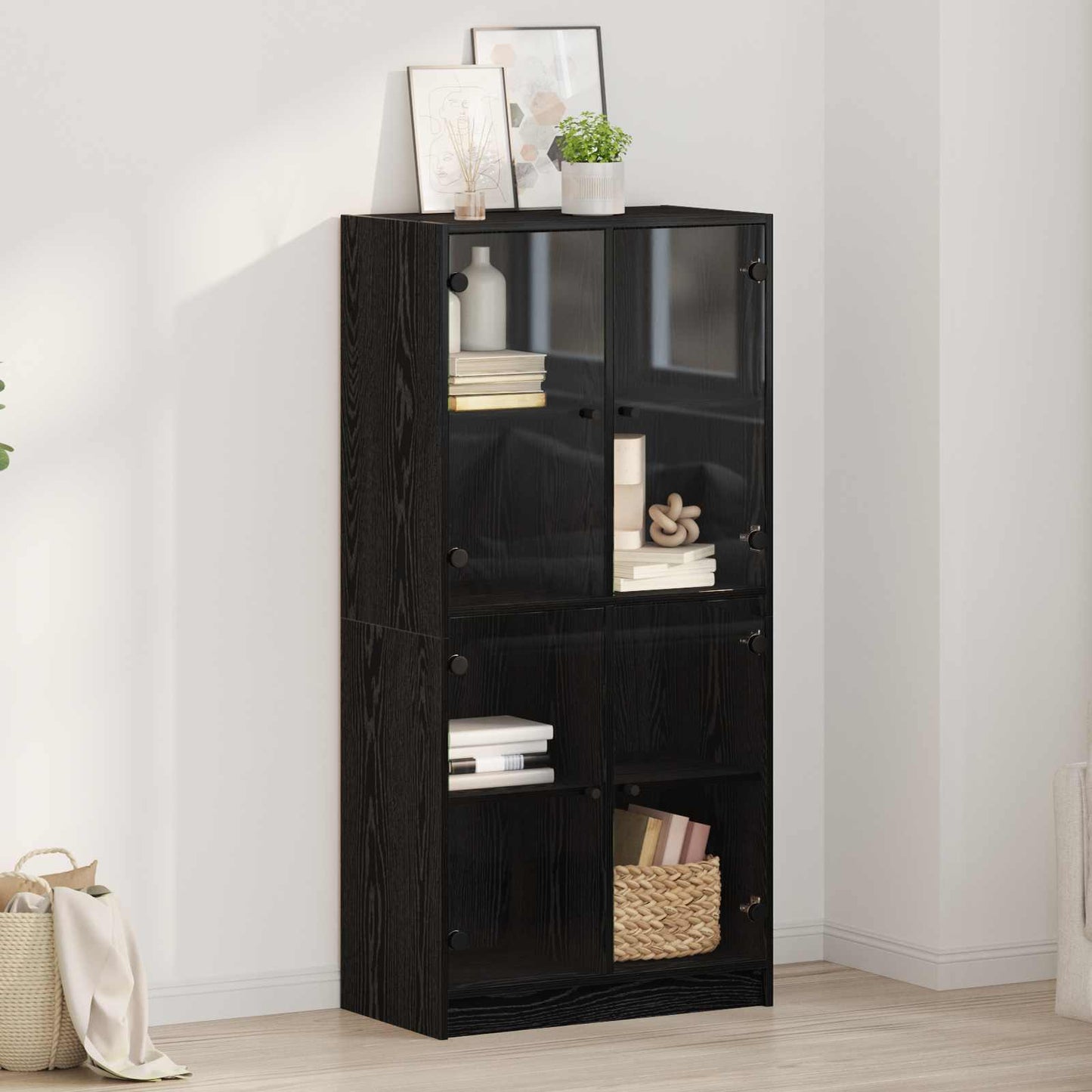 Highboard Black Oak 68 x 37 x 142 cm Engineered Wood
