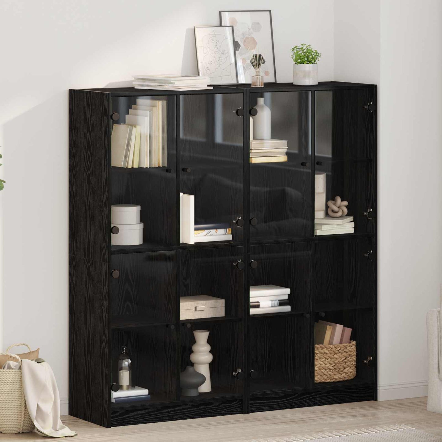 Highboard 2 pcs Black Oak 68 x 37 x 142 cm Engineered Wood