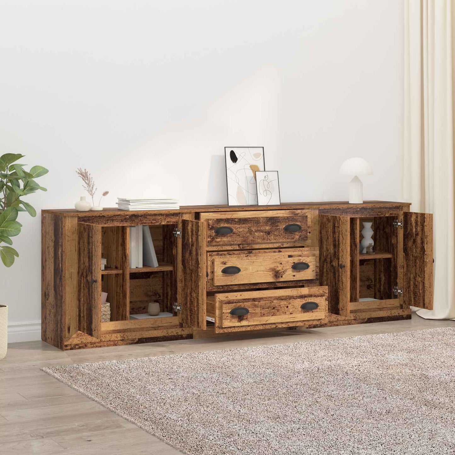 Sideboards 3 pcs Old Wood 210 x 35.5 x 67.5 cm Engineered Wood