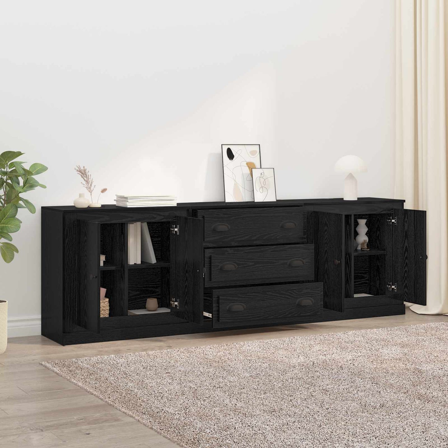 Sideboards 3 pcs Black Oak 210 x 35.5 x 67.5 cm Engineered Wood