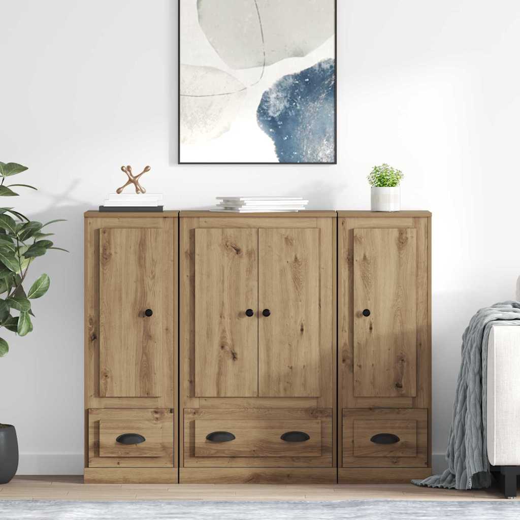 Highboard with Drawer 3 pcs Artisan Oak Engineered Wood