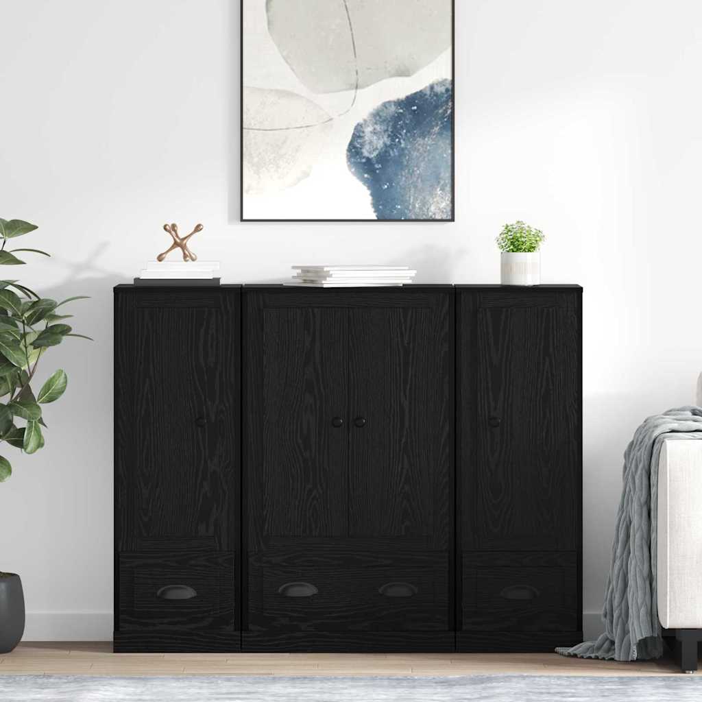 Highboard with Drawer 3 pcs Black Oak Engineered Wood