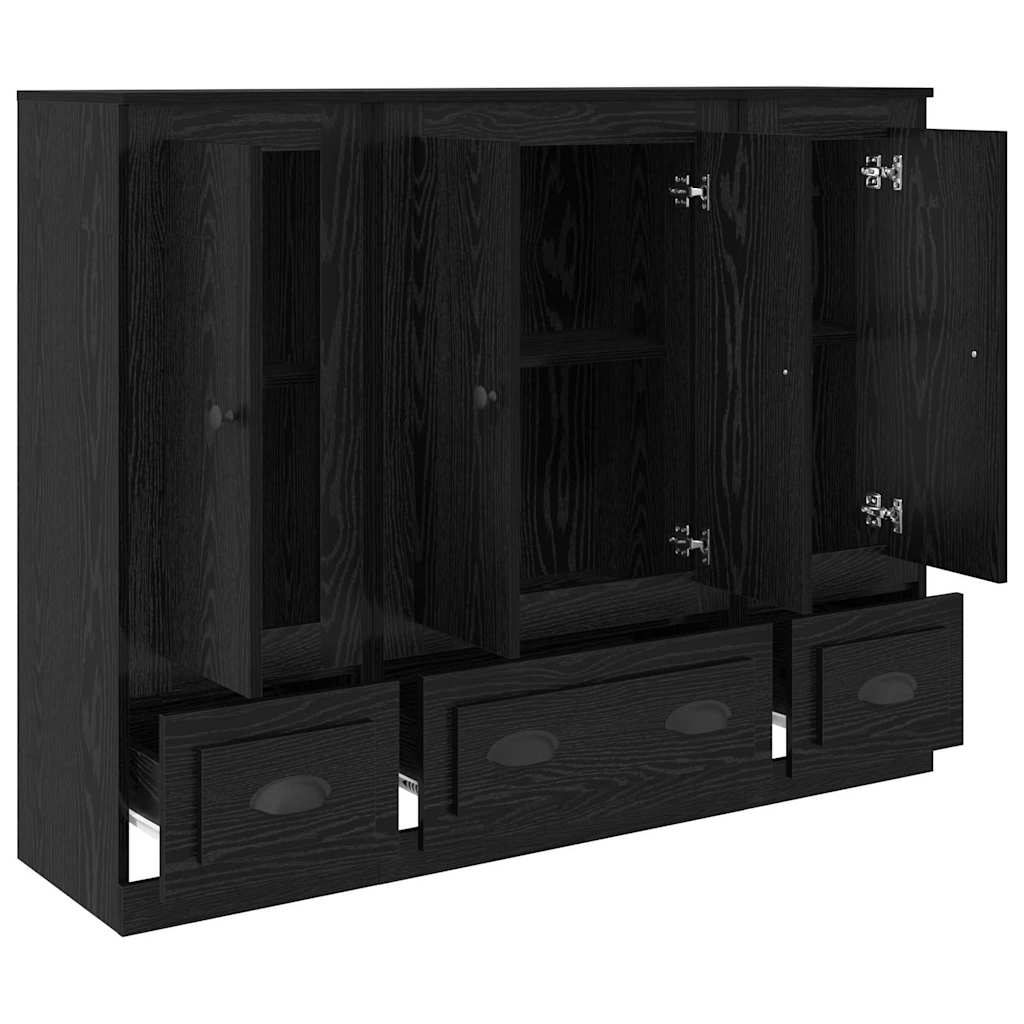 Highboard with Drawer 3 pcs Black Oak Engineered Wood