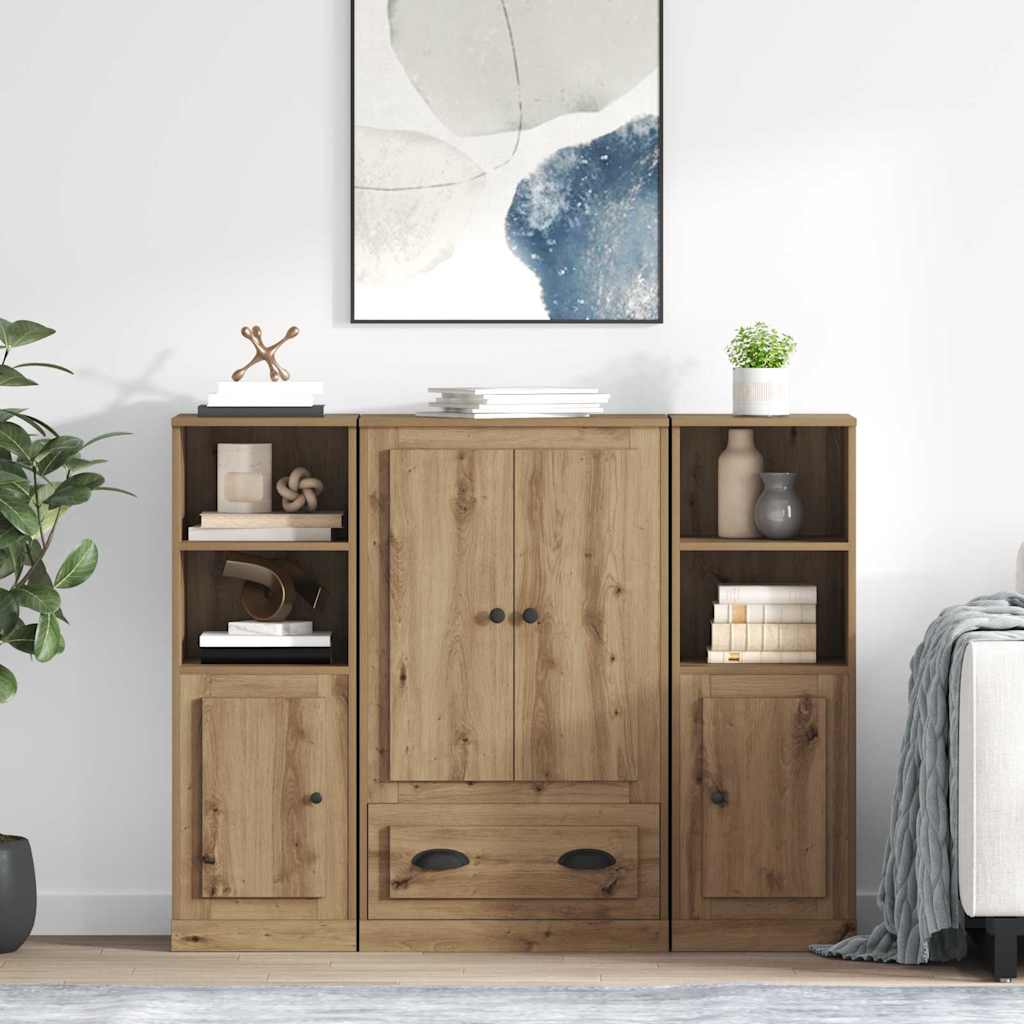 Highboard with Drawer 3 pcs Artisan Oak Engineered Wood