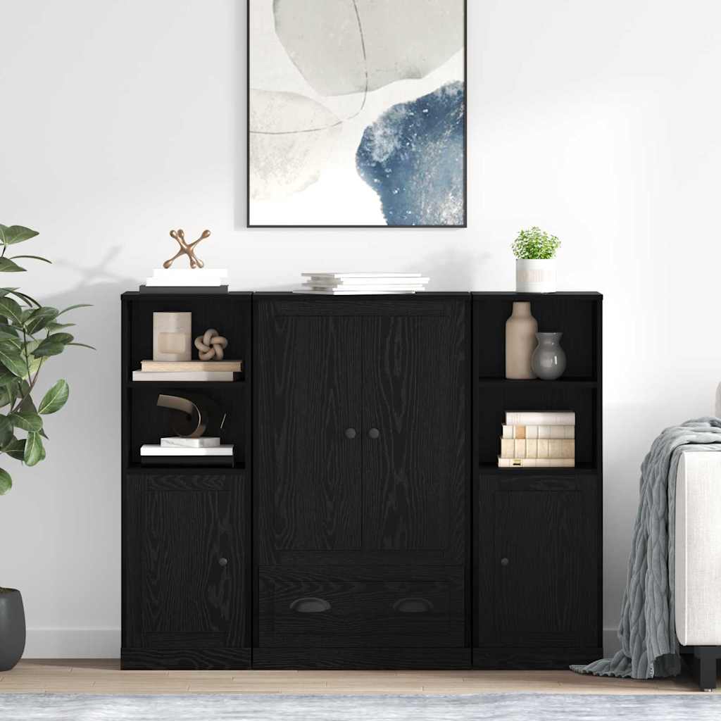 Highboard with Drawer 3 pcs Black Oak Engineered Wood