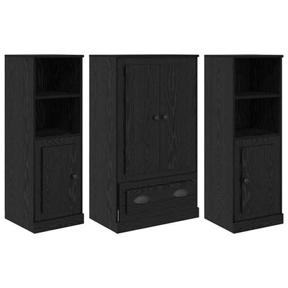 Highboard with Drawer 3 pcs Black Oak Engineered Wood