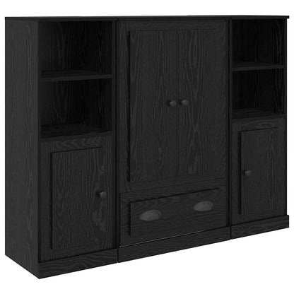 Highboard with Drawer 3 pcs Black Oak Engineered Wood
