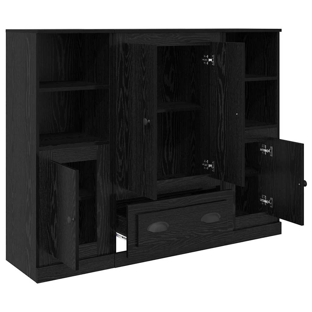 Highboard with Drawer 3 pcs Black Oak Engineered Wood