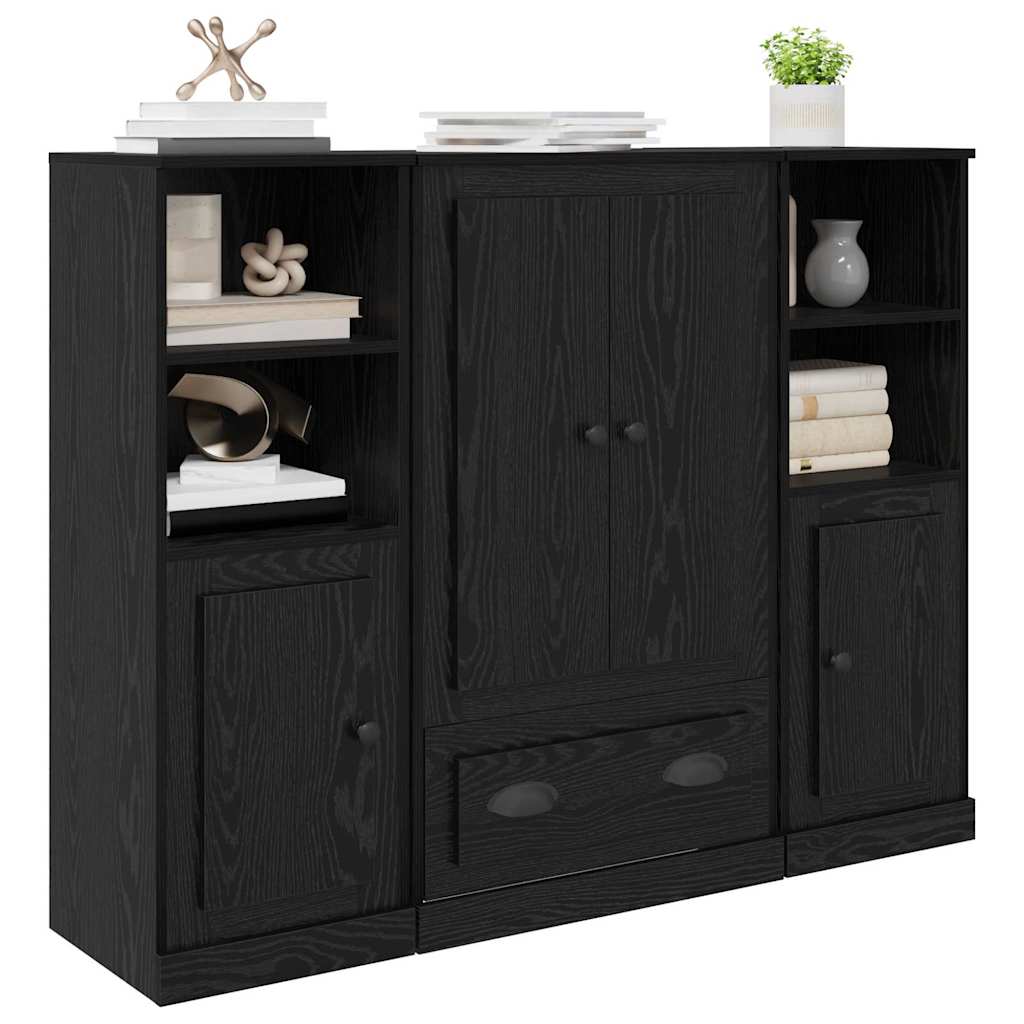 Highboard with Drawer 3 pcs Black Oak Engineered Wood