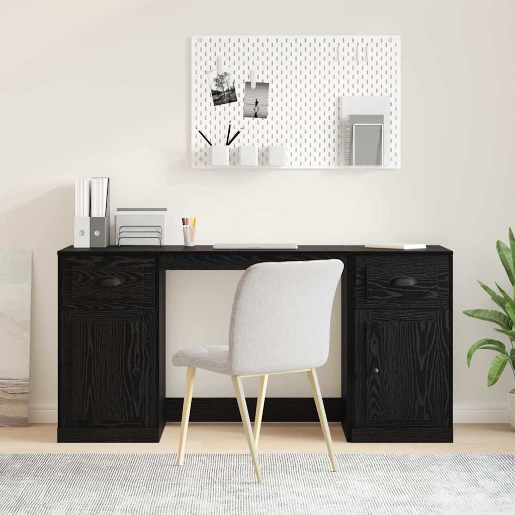 Desk with Cabinet Black Oak Engineered Wood 154.5 x 50 x 75 cm