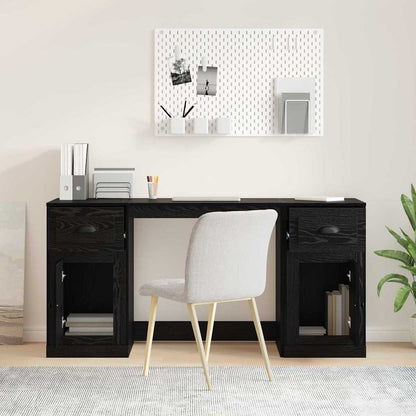 Desk with Cabinet Black Oak Engineered Wood 154.5 x 50 x 75 cm