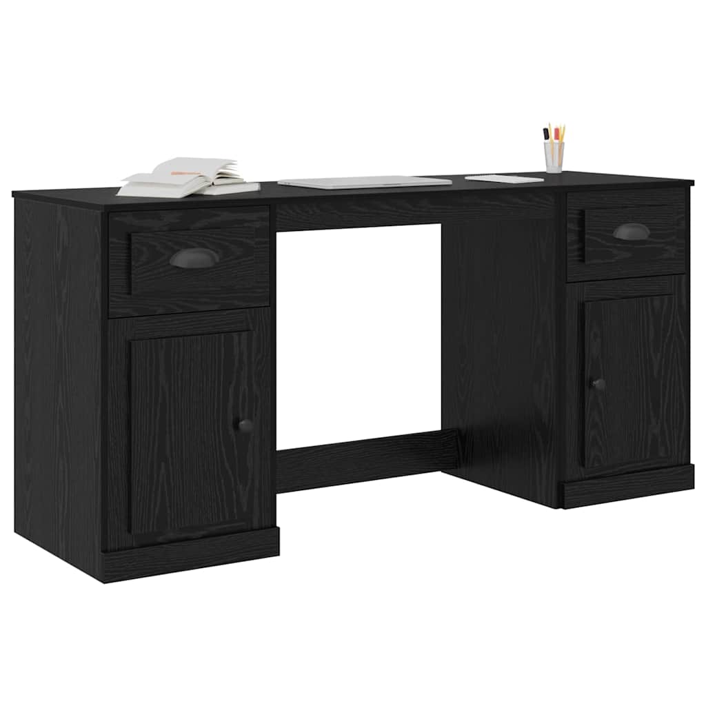 Desk with Cabinet Black Oak Engineered Wood 154.5 x 50 x 75 cm