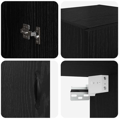 Highboard White and Black Oak 69.5 x 34 x 180 cm