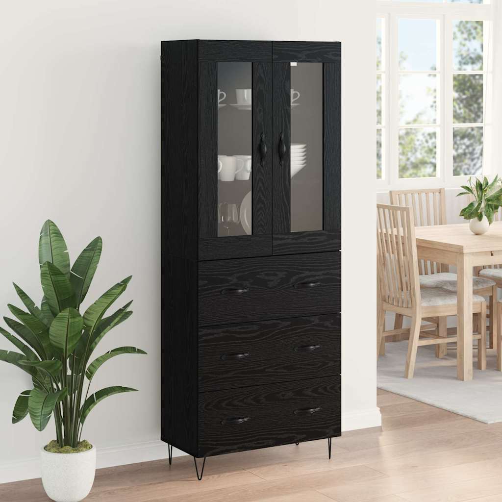 Highboard Black Oak 69.5 x 34 x 90 cm Engineered Wood