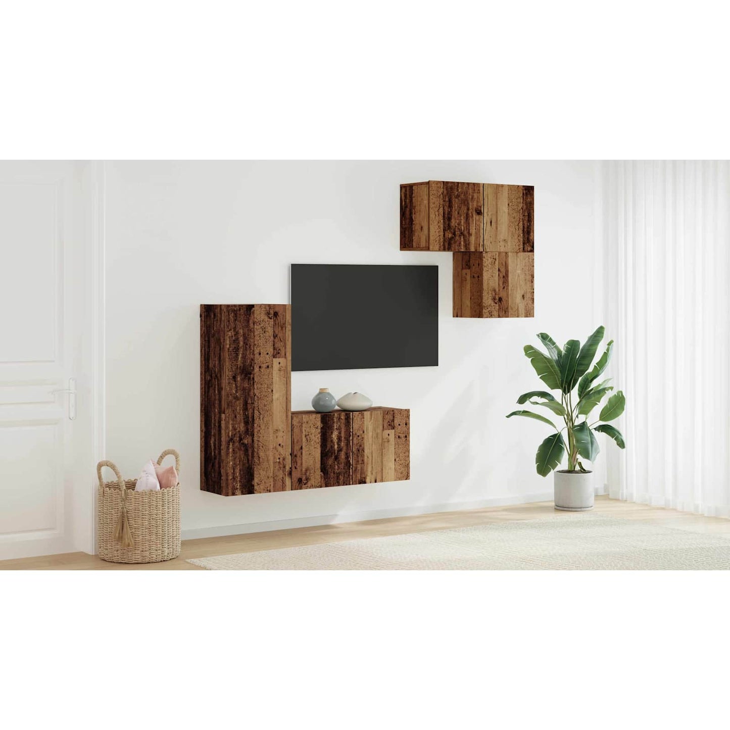 TV Cabinet Wall-mounted 4 pcs Old Wood Engineered Wood