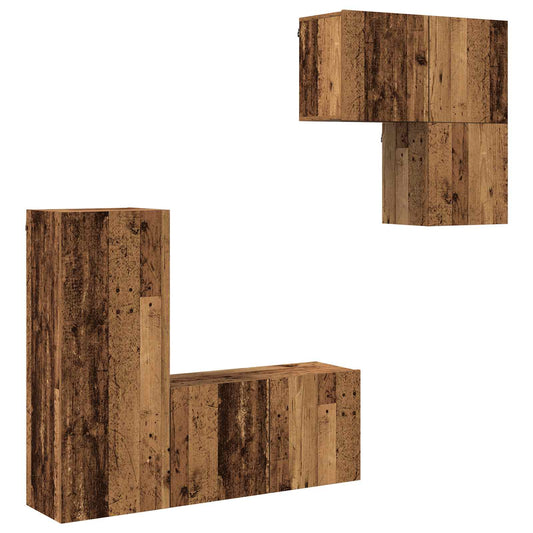 TV Cabinet Wall-mounted 4 pcs Old Wood Engineered Wood
