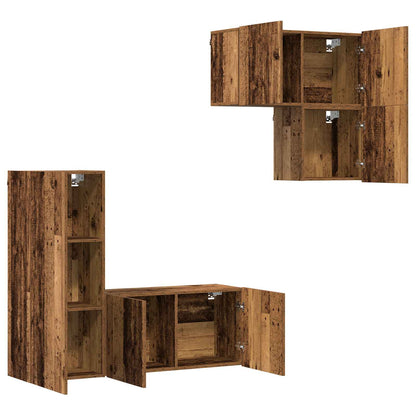 TV Cabinet Wall-mounted 4 pcs Old Wood Engineered Wood