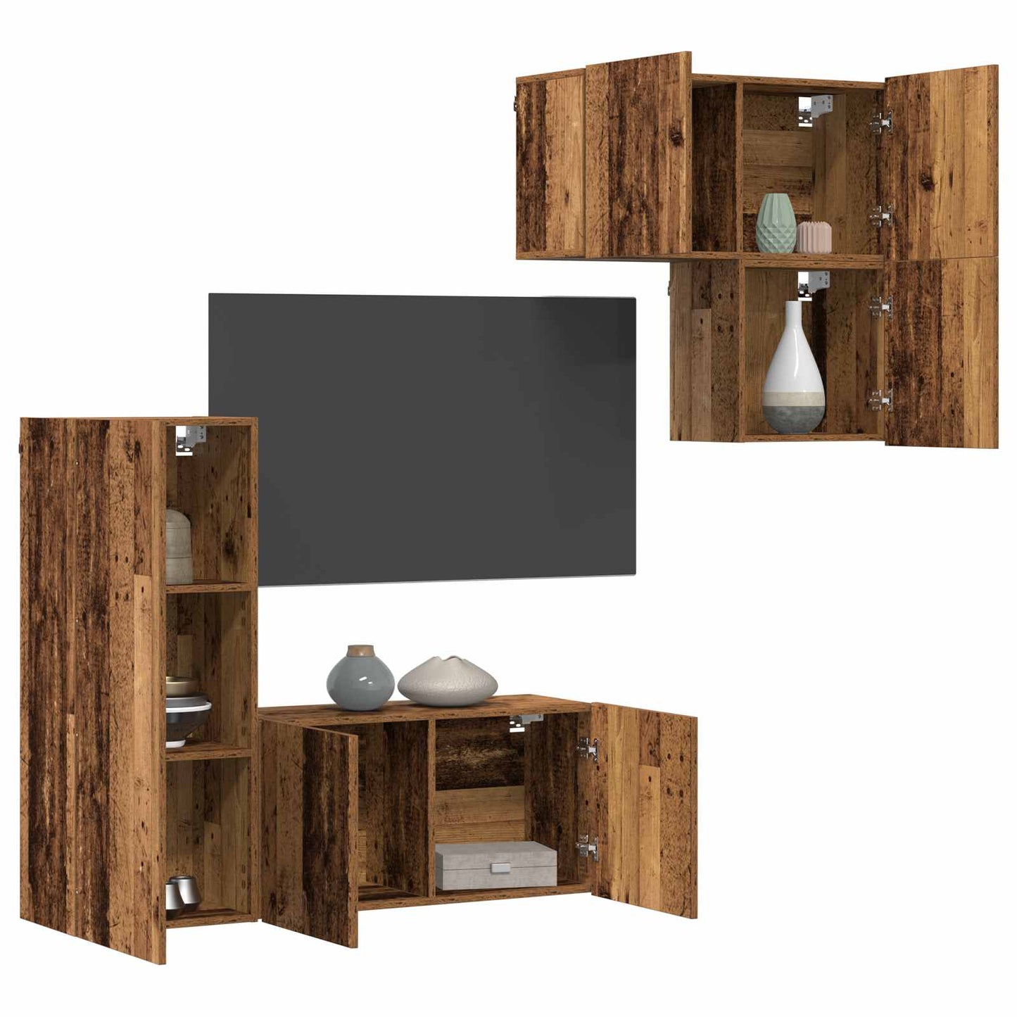 TV Cabinet Wall-mounted 4 pcs Old Wood Engineered Wood