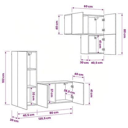 TV Cabinet Wall-mounted 4 pcs Old Wood Engineered Wood