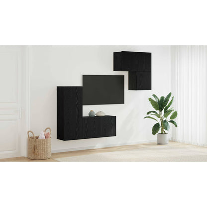 TV Cabinet Wall-mounted 4 pcs Black Oak Engineered Wood