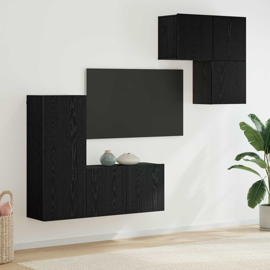 TV Cabinet 4 pcs Black Oak Engineered Wood