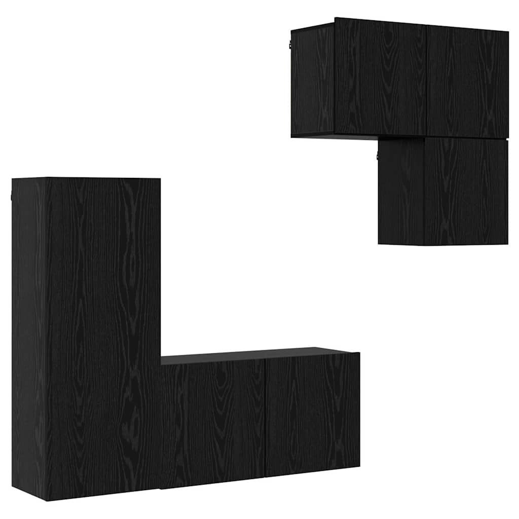 TV Cabinet Wall-mounted 4 pcs Black Oak Engineered Wood