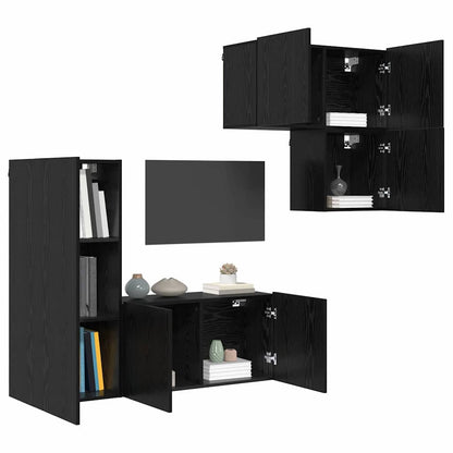 TV Cabinet Wall-mounted 4 pcs Black Oak Engineered Wood
