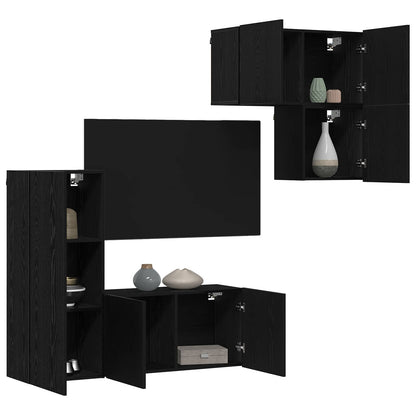 TV Cabinet Wall-mounted 4 pcs Black Oak Engineered Wood