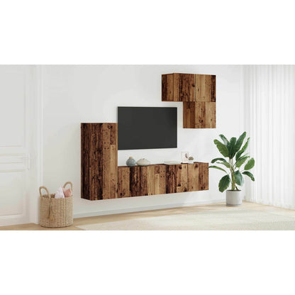 TV Wall Unit Wall-mounted 5 pcs Old Wood Engineered Wood