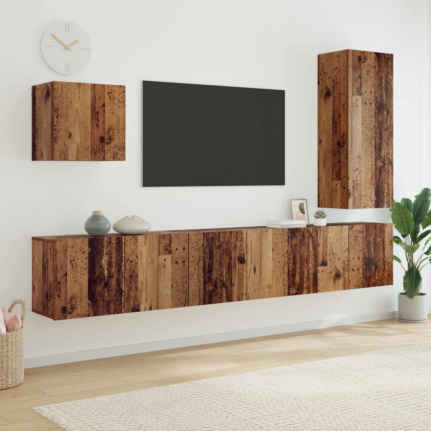 TV Wall Unit Wall-mounted 5 pcs Old Wood Engineered Wood