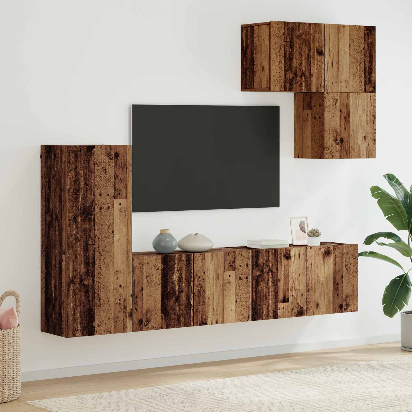 TV Wall Unit Wall-mounted 5 pcs Old Wood Engineered Wood
