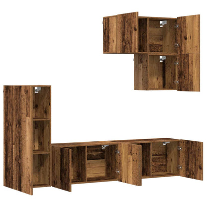 TV Wall Unit Wall-mounted 5 pcs Old Wood Engineered Wood