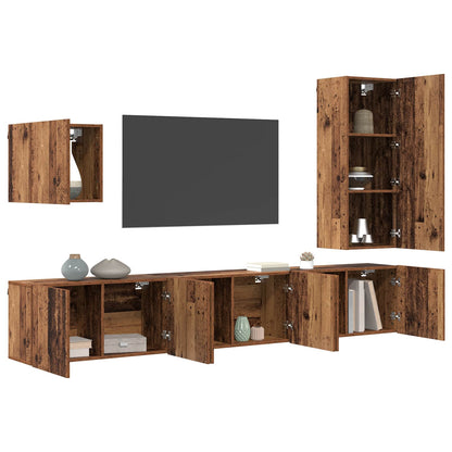TV Wall Unit Wall-mounted 5 pcs Old Wood Engineered Wood