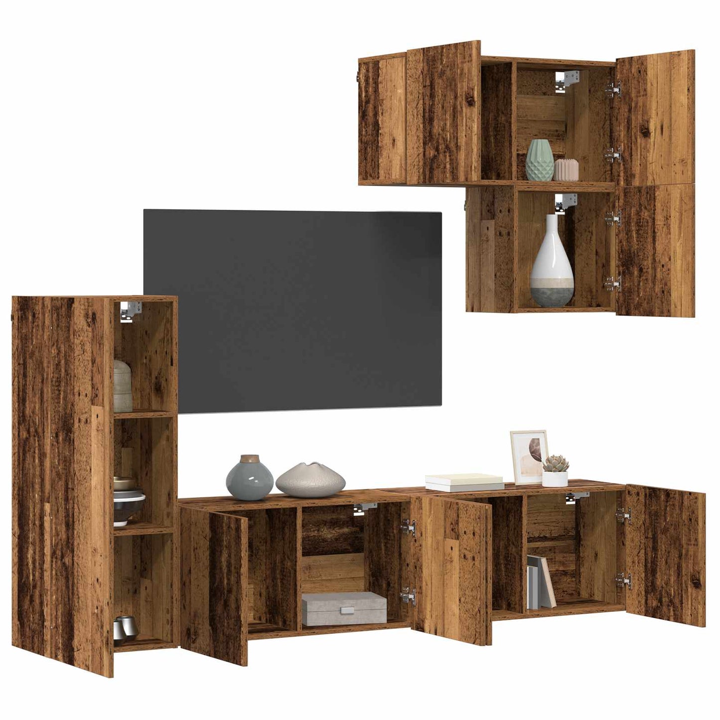 TV Wall Unit Wall-mounted 5 pcs Old Wood Engineered Wood