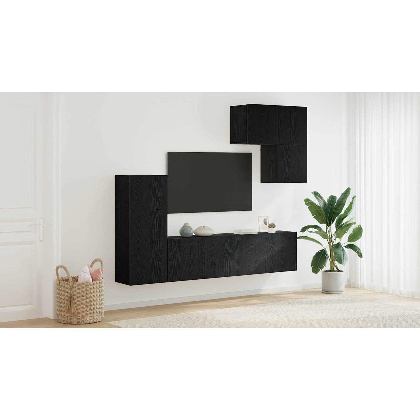 TV Wall Unit Wall-mounted 5 pcs Black Oak Engineered Wood