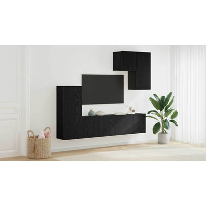 TV Wall Unit Wall-mounted 5 pcs Black Oak Engineered Wood