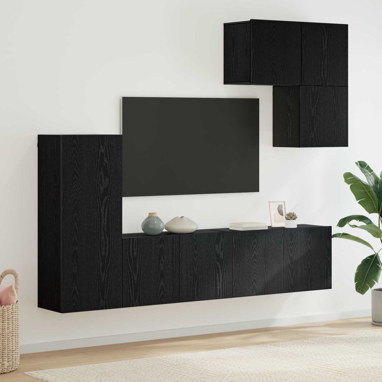TV Wall Unit 5 pcs Black Oak Engineered Wood