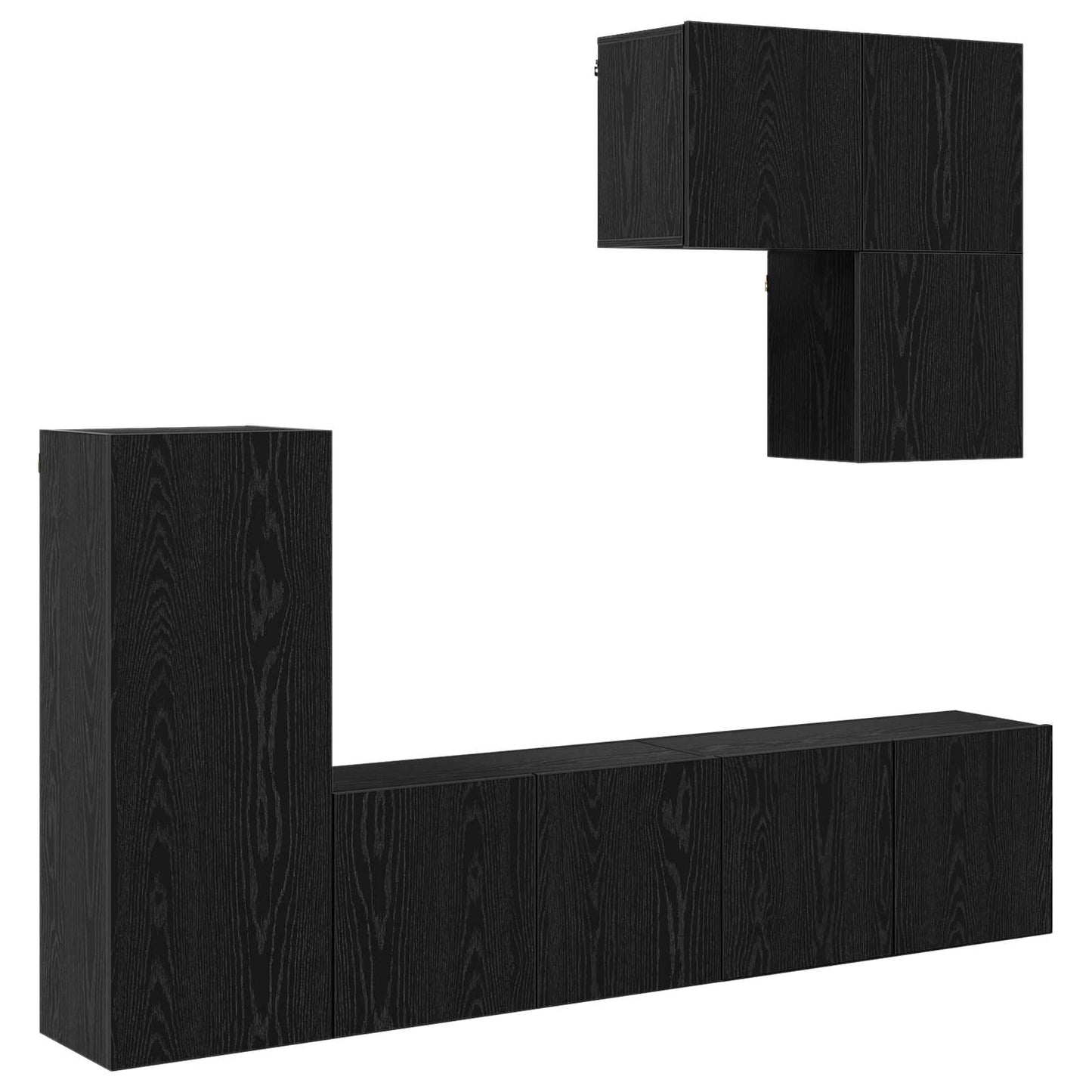 TV Wall Unit Wall-mounted 5 pcs Black Oak Engineered Wood