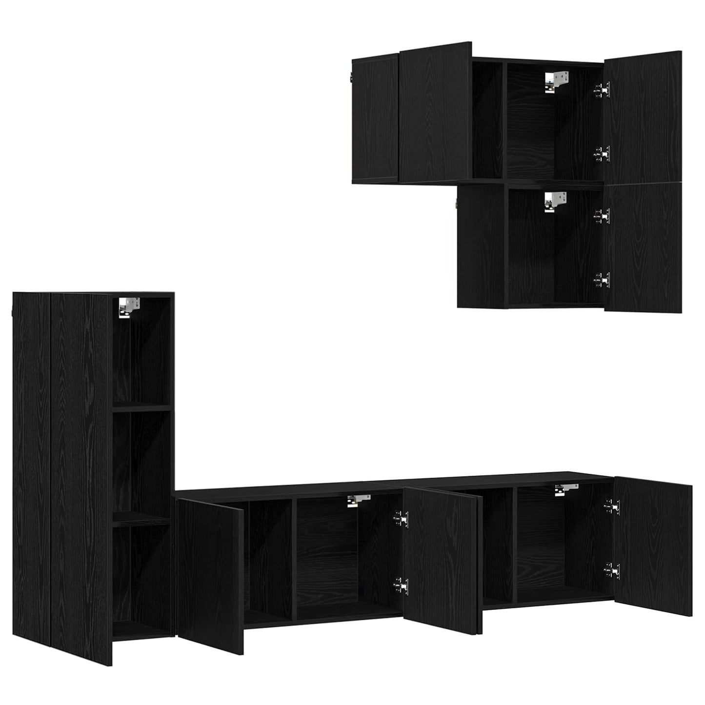 TV Wall Unit Wall-mounted 5 pcs Black Oak Engineered Wood