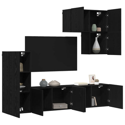 TV Wall Unit Wall-mounted 5 pcs Black Oak Engineered Wood