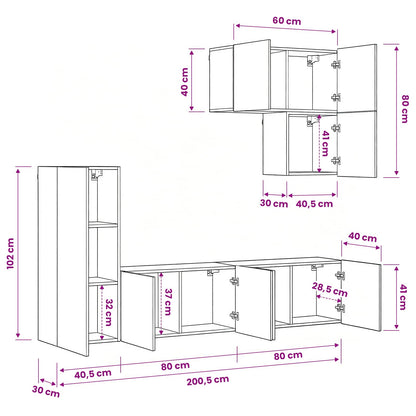 TV Wall Unit Wall-mounted 5 pcs Black Oak Engineered Wood