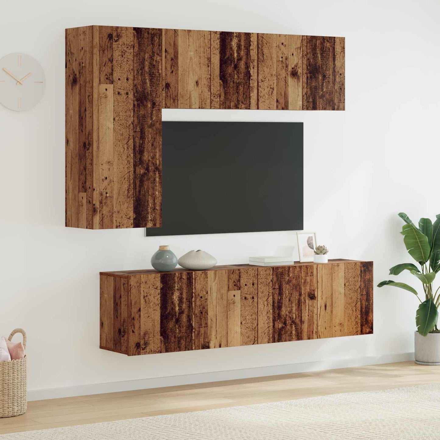 TV Wall Unit Wall-mounted 5 pcs Old Wood Engineered Wood